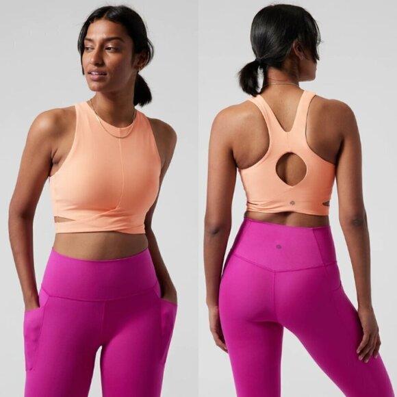Athleta Conscious Crop Cut Out Sport Bra In Bright Peach D - DD Cup - Picture 1 of 4